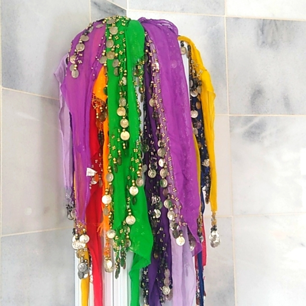 Belly dancing coin belts purple red green 10 of them
